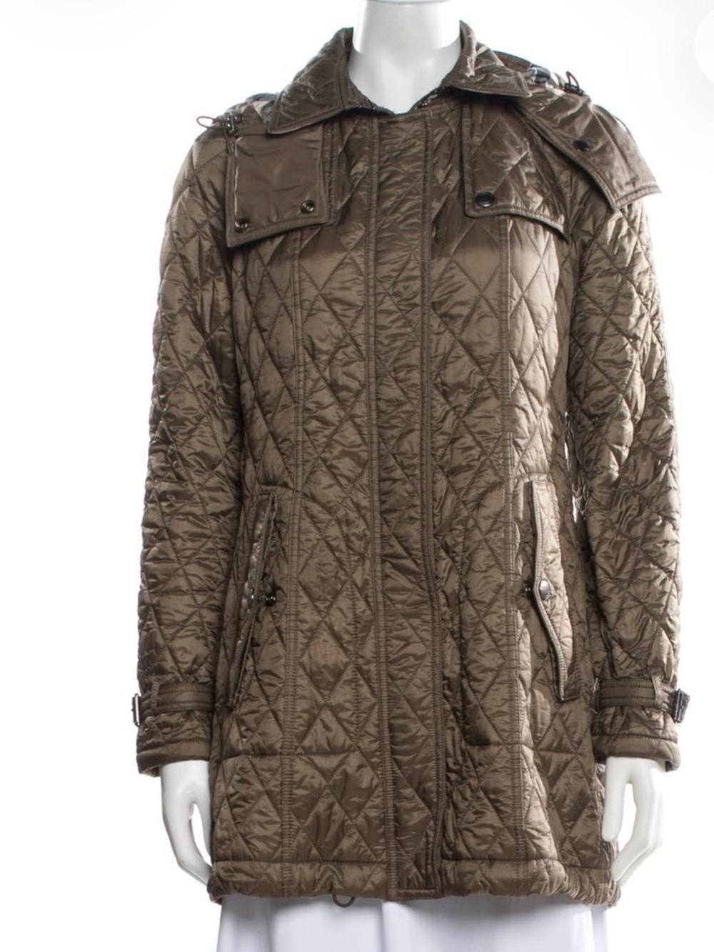 Burberry Taupe Quilted Diamond Puffer Coat